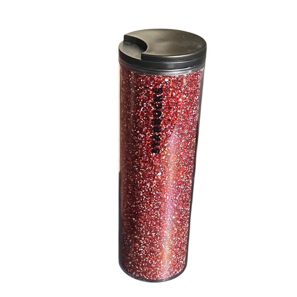 Starbucks Red Glitter Sparkle Tall Slim Acrylic Tumbler 16oz Screw on Lid
